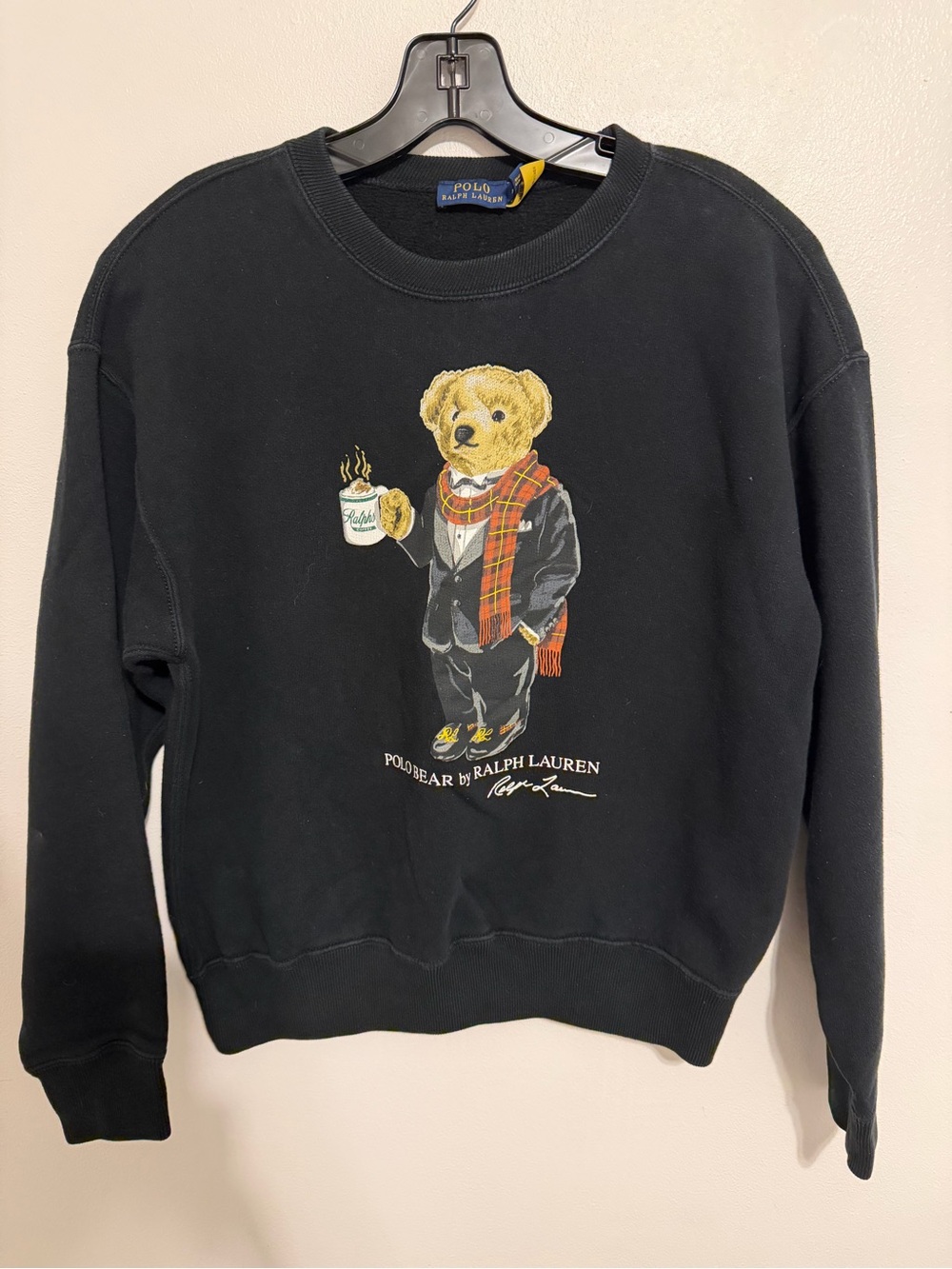 Ralph Lauren Polo Bear Crewneck Sweatshirt Black Size M Coffee Cocoa Bear